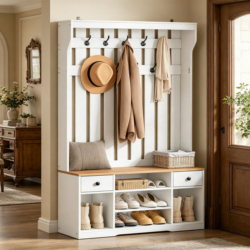 Metal 9 - Hook Coat Rack, White/Natural