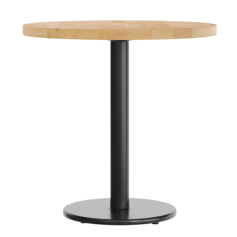 30" Round Solid Wood Commercial Tabletop with 18" Dining Height Base, Natural Wood, 29.5"H x 30"L x 30"W, Black