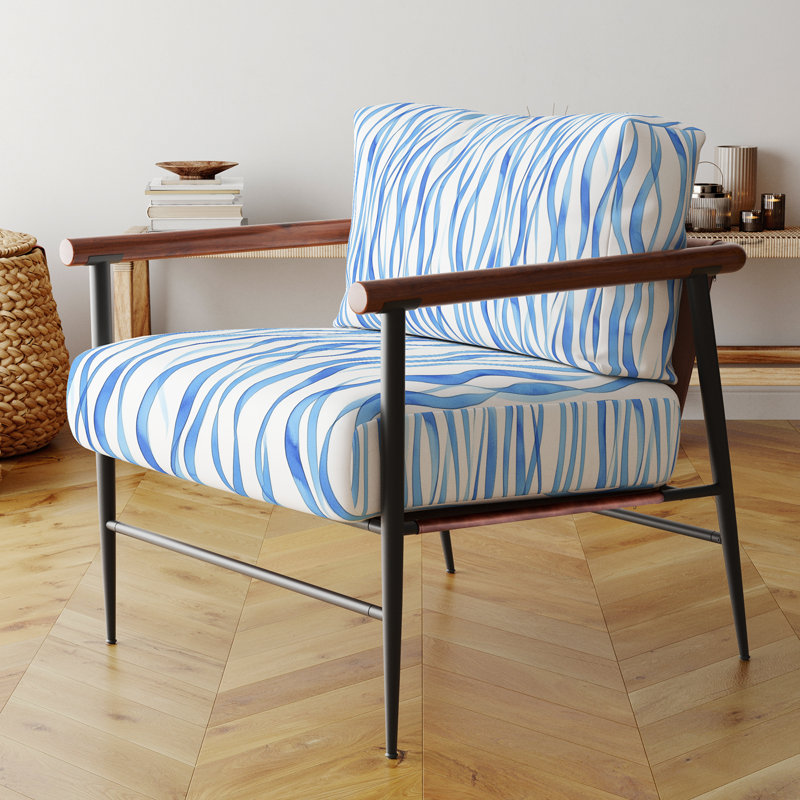 Chaise d'appoint abstraite - Fauteuil bleu à rayures bleues, Accoudoirs ronds