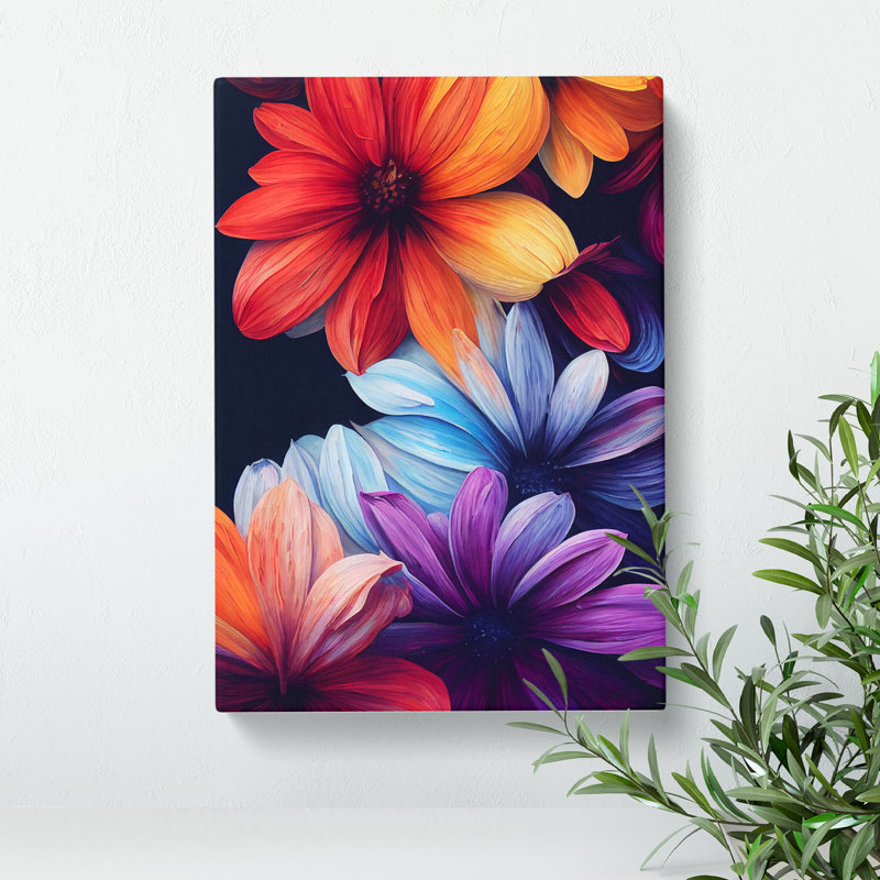 Colourful Flowers No.1 - Print, Wrapped Canvas, 50cm H x 35cm W x 3cm D, No Matte