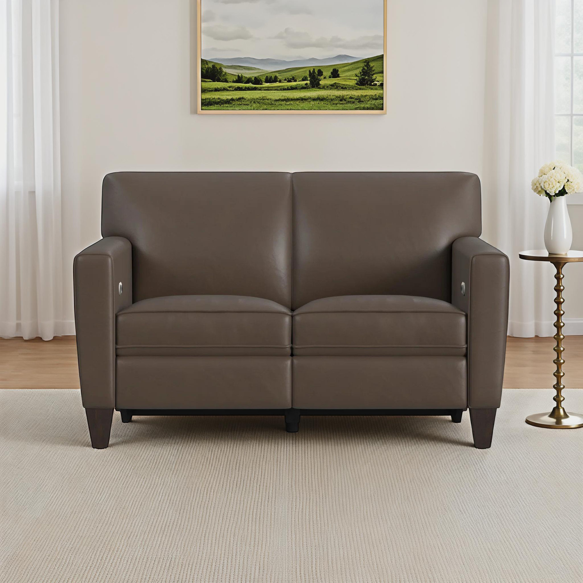 Osmin Foster Power Inclining Loveseat, Dark Brown Top Grain Leather