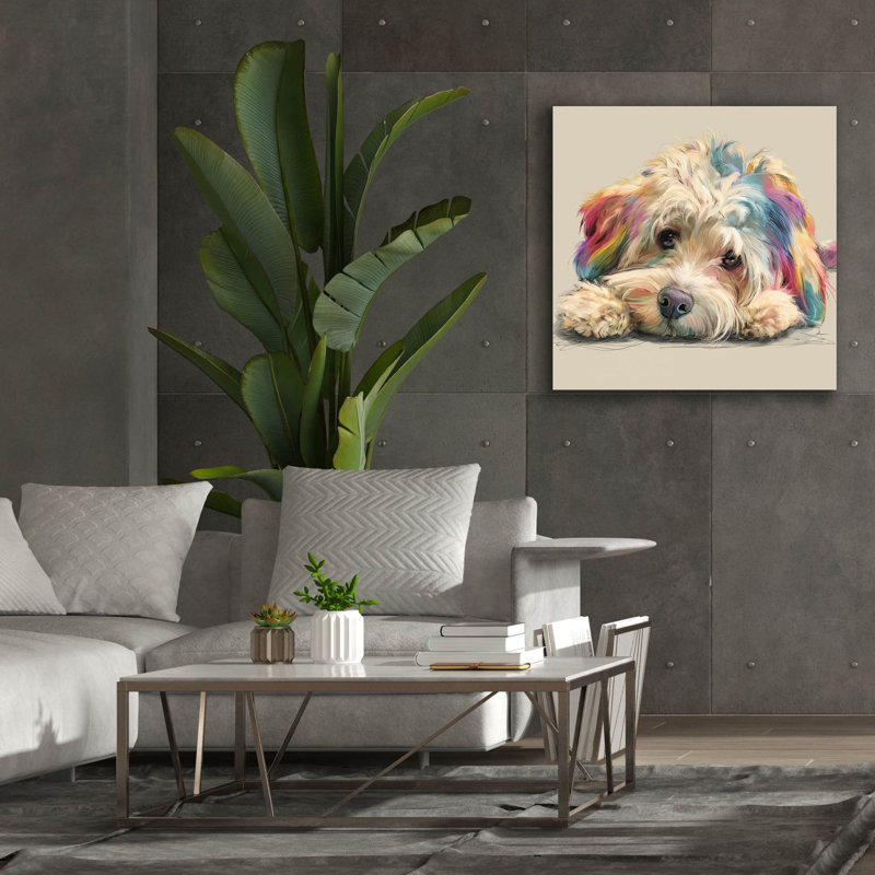  «Rainbow Havese - Puppy Eyes» par Ann Klee, art mural sur toile, 37 po x 37 po, H 37 po x l 37 po