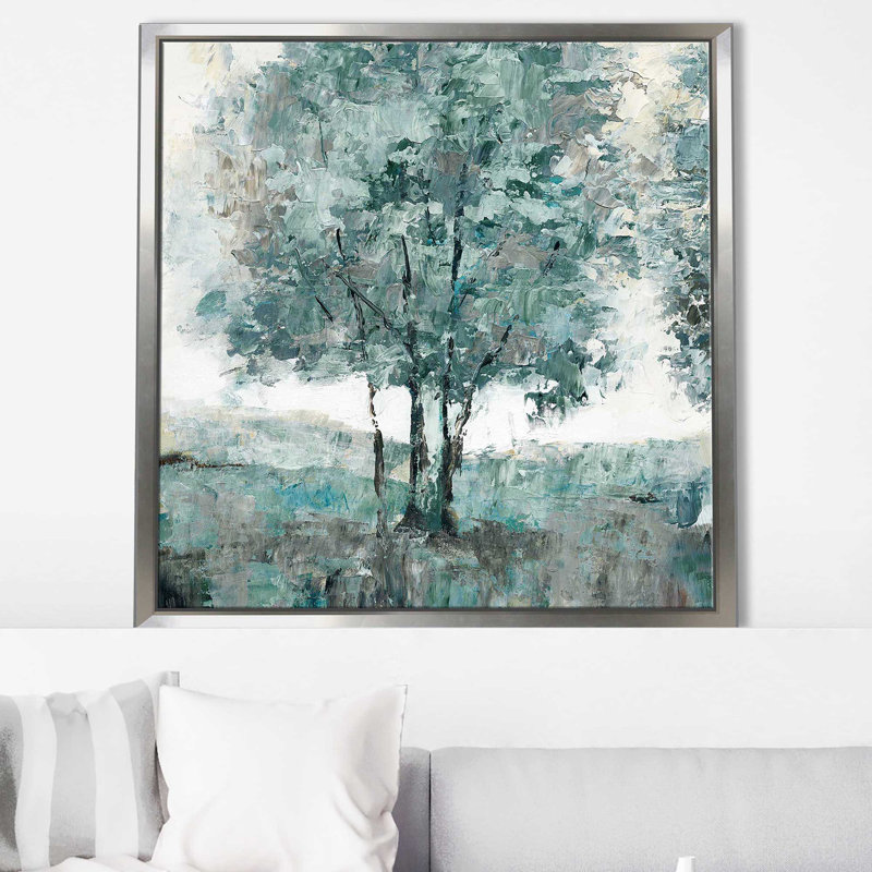 «Teal Sentinel I» par Nan - Peinture, Cadre flottant argent, H 27,5 po x l 27,5 po x P 2 po