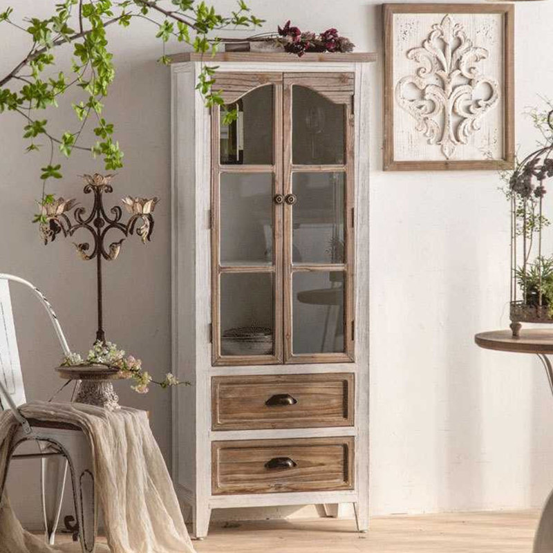 Blanc + vitrines en bois massif Burlywood