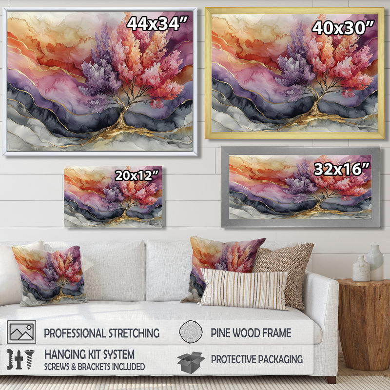 Scotti Vibrant Tree Of Life of Marble Ink - art mural arbre de vie, Reproduction encadrée d'une seule photo sans pass