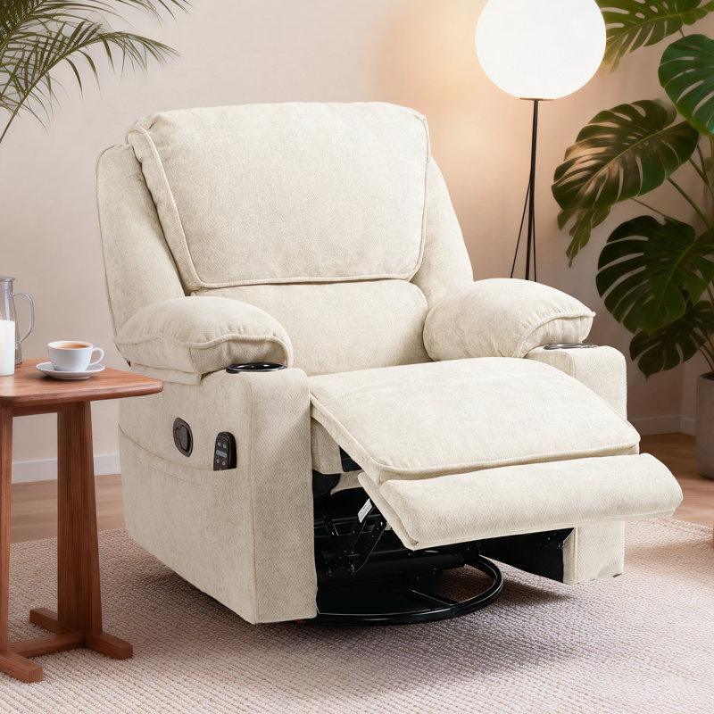 93cm Wide Chenille Standard Recliner with Massager, Beige
