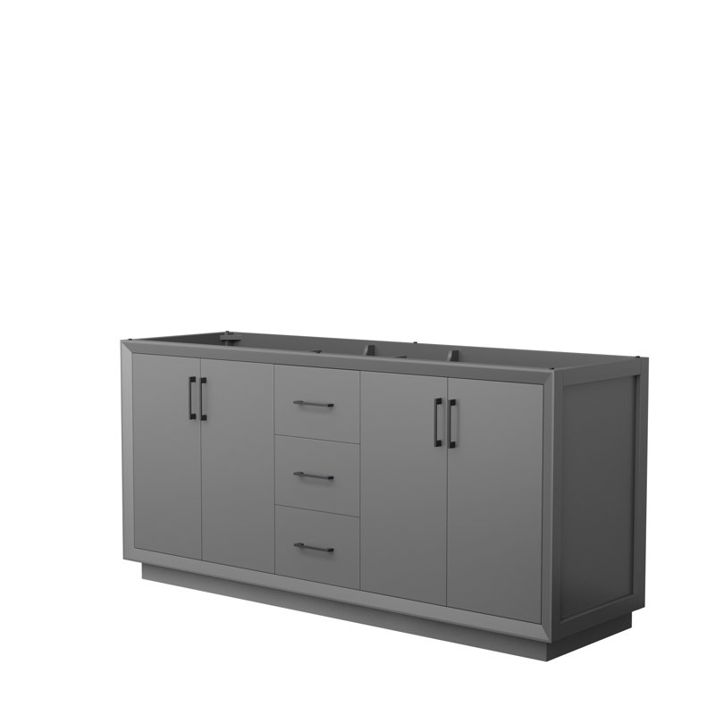 Strada 71'' Double Bathroom Vanity Base Only, Dark Gray/Black