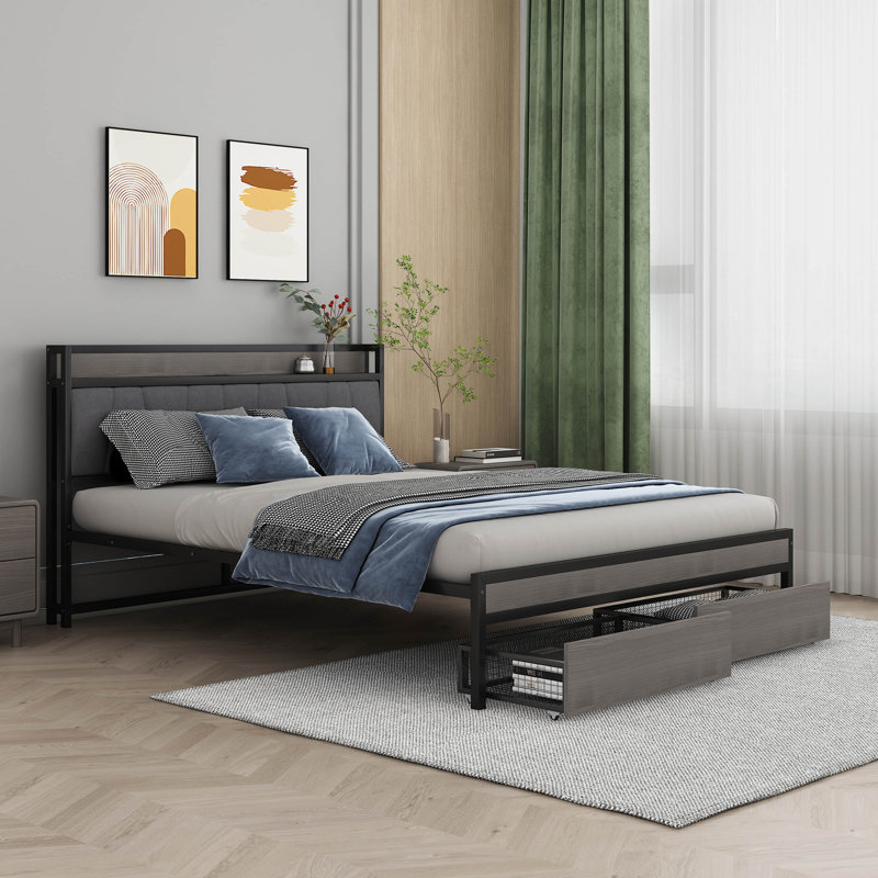 Alywin Metal Platform Bed, Queen, Black