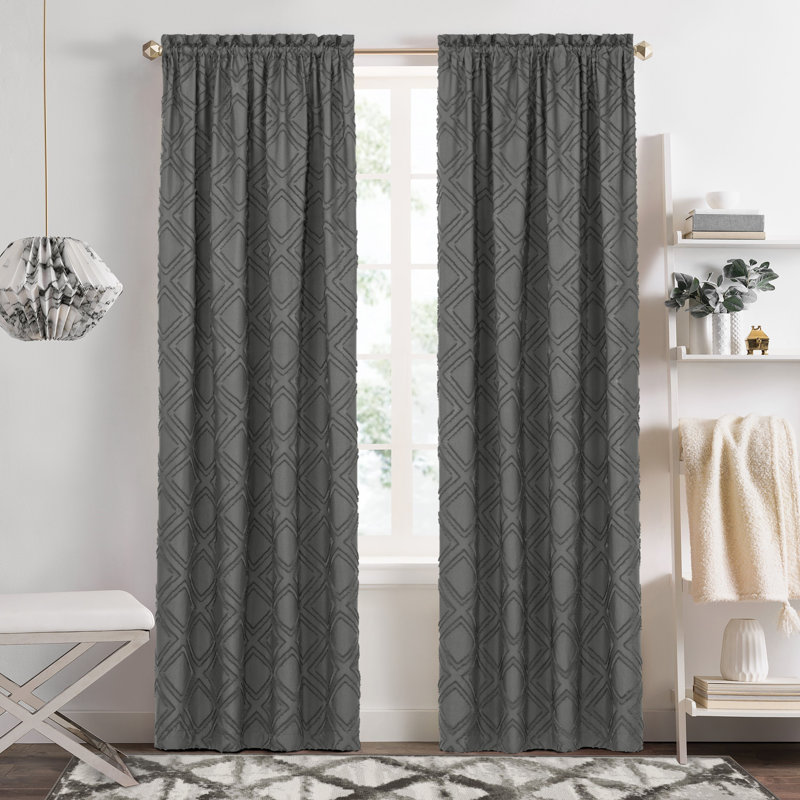 Panneau de rideau simple semi-diaphane avec passe-tringle Blake, L 42 po x L 63 po, Gris anthracite