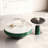 34.6" Round Marble Coffee Table with Fluted Green Base and Ash Wood Pedestal, Modern Luxury Center Table