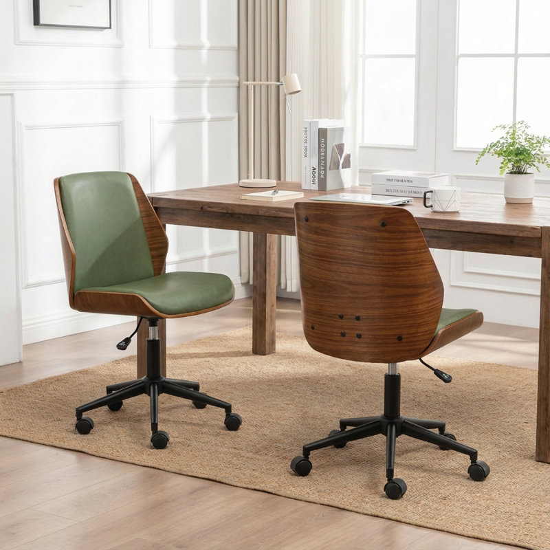 Bryonie Faux Leather Upholstered Armless Office Chair, Green
