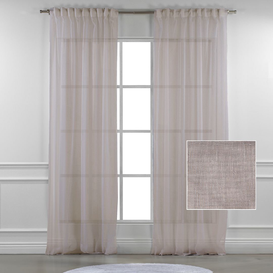 Linen Sheer Single Curtain Panel, Dark Beige, 100" W x 156" L