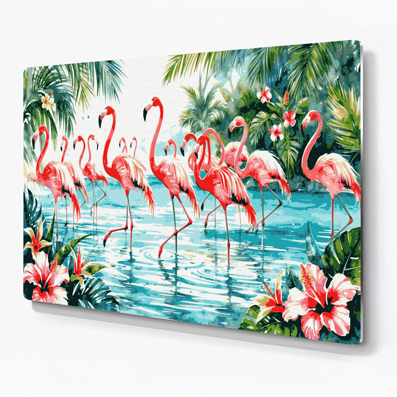Art mural bleu hawaïen avec flamants roses, H 20 po x l 30 po