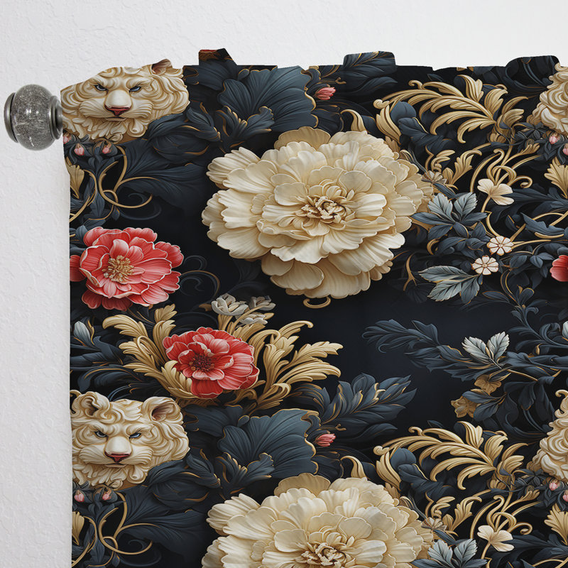 Harlington Victorian Elegance Black, White Paisley Pattern - Floral Curtain - Velvet Room Darkening - 1 Panel, 52" W x 108" L
