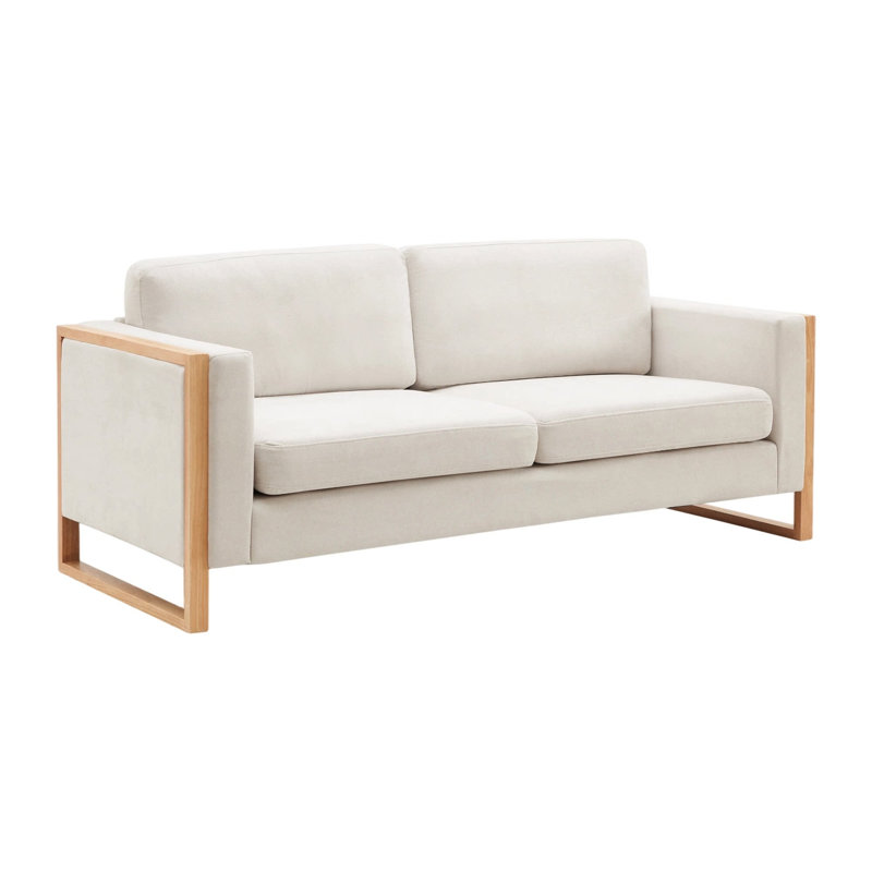 Scandinavian Modern 79" Cotton Blend Sofa, White Sand