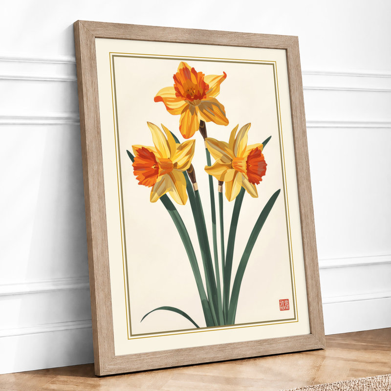 Daffodil Study Botanical - Framed Print, A2 - 59.4 x 42.0 cm, Oak