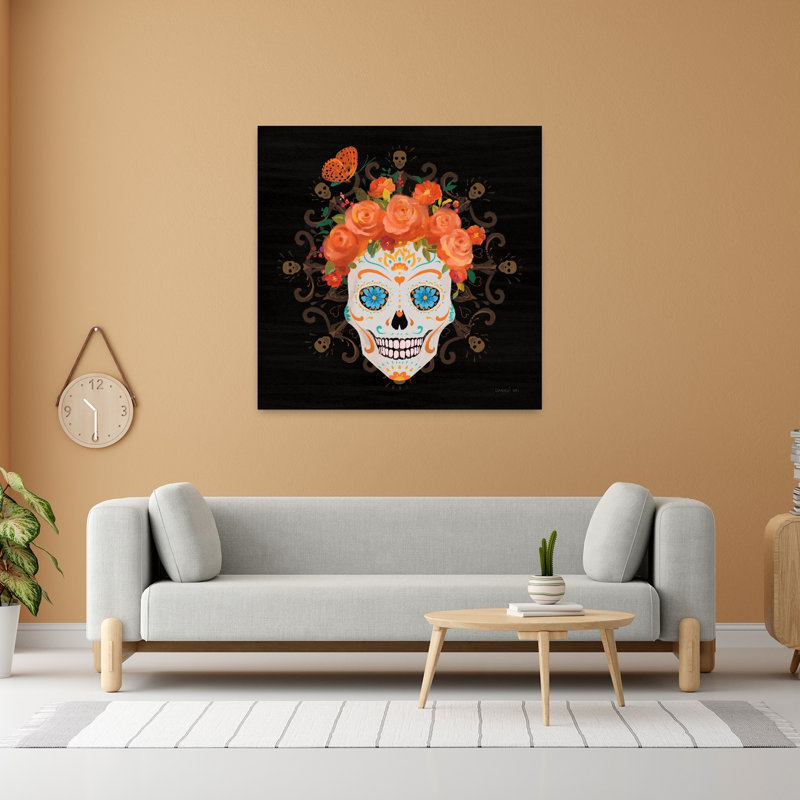 Contemporain Dia De Los Muertos I avec art bleu-noir, H 48 po x l 48 po