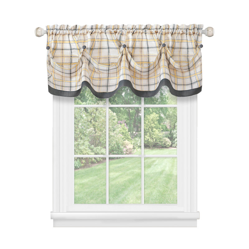 Maddy Plaid Tailored 58'' W Window Valance, Gray