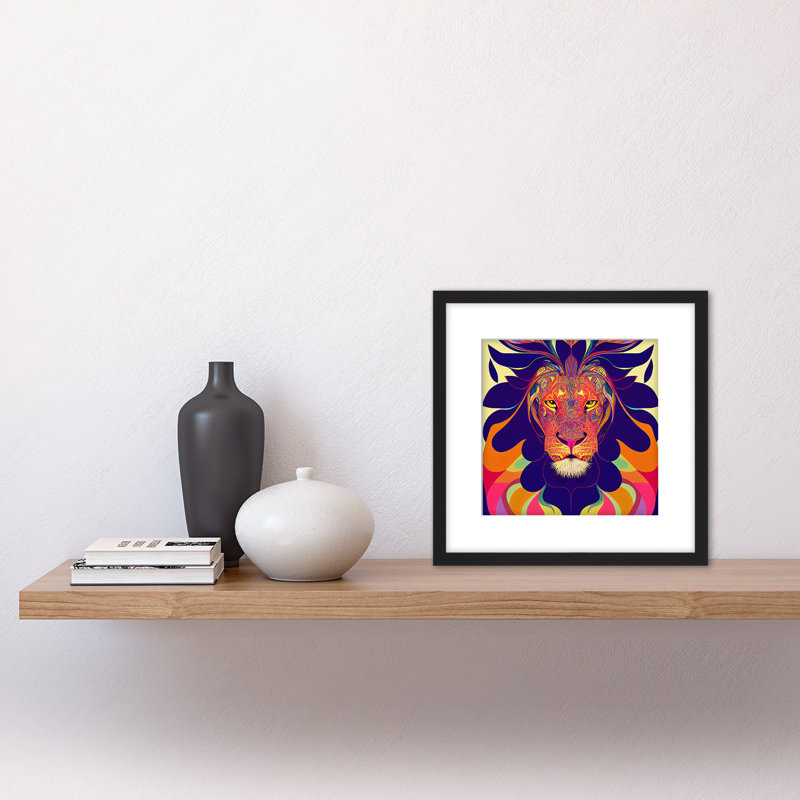 Bright New Age Folk Style Lion - Single Picture Frame Print