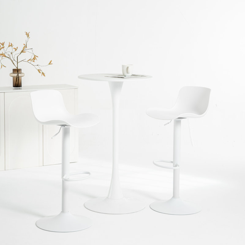 Meli Height-Adjustable Swivel Bar Stool, Blanc