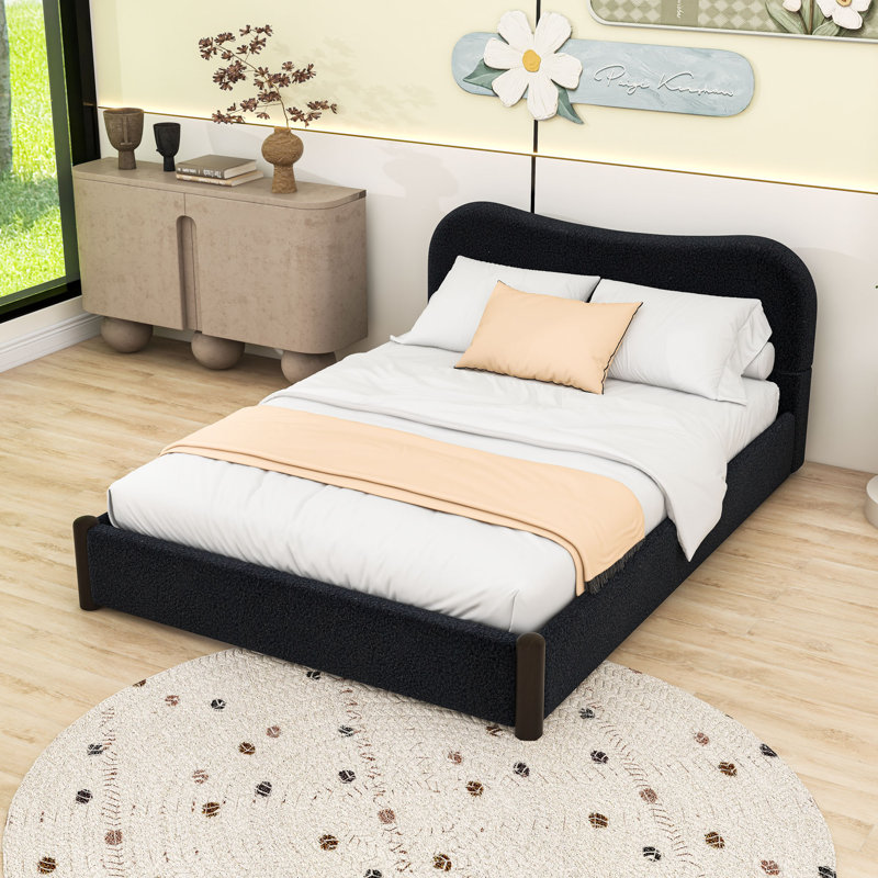 Lit plateforme et tête de lit tapissier en bois, Queen, Black