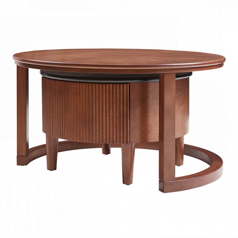 Table basse ronde gigogne cannelée avec tiroir