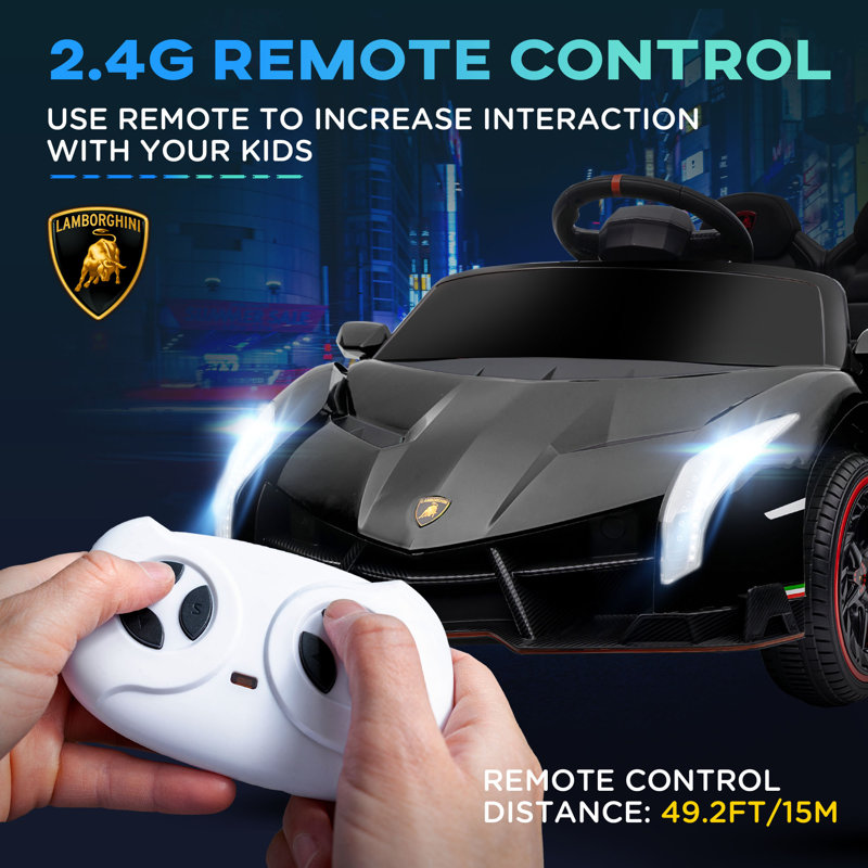 Black 12V Lamborghini Veneno Kids Ride-On Car with Remote Control