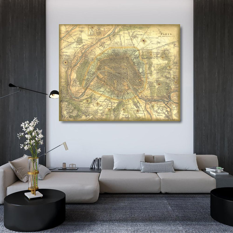 Map of Paris, 36" H x 45" W