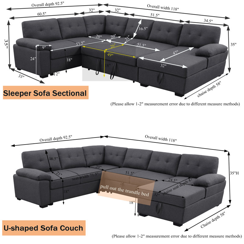 Canapé-lit modulaire rembourré et méridienne, Polyester gris foncé