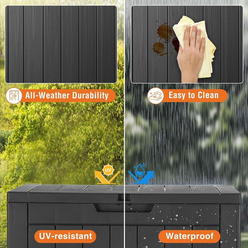 Coffre de terrasse en résine 31 gallons - Rangement extérieur verrouillable pour le jardin, la terrasse et les colis, noir moderne