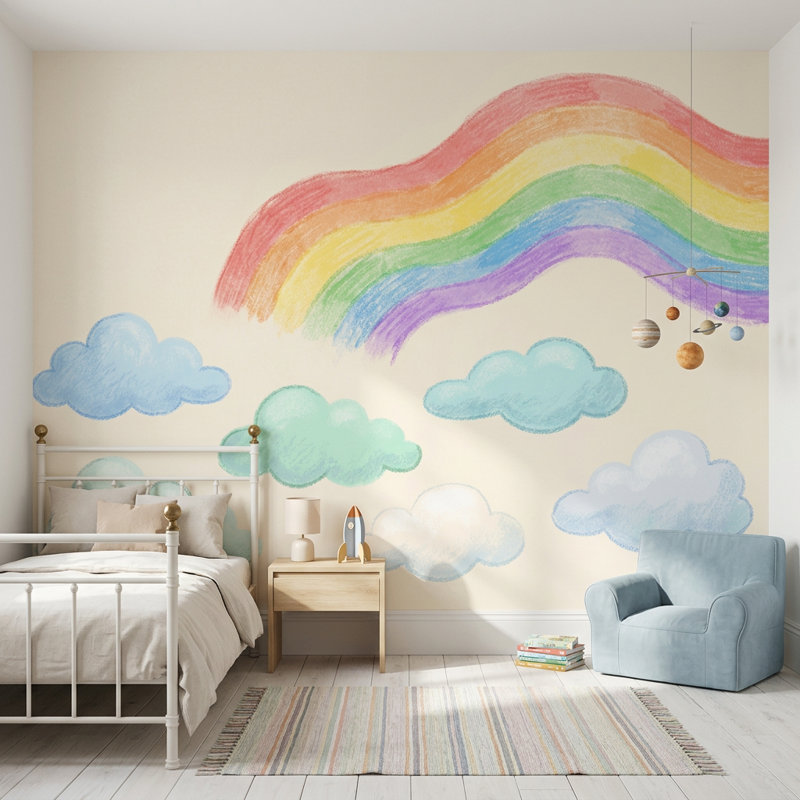 Papier peint arc-en-ciel mural pastel amovible, Non tissé, 140 po x 108 po