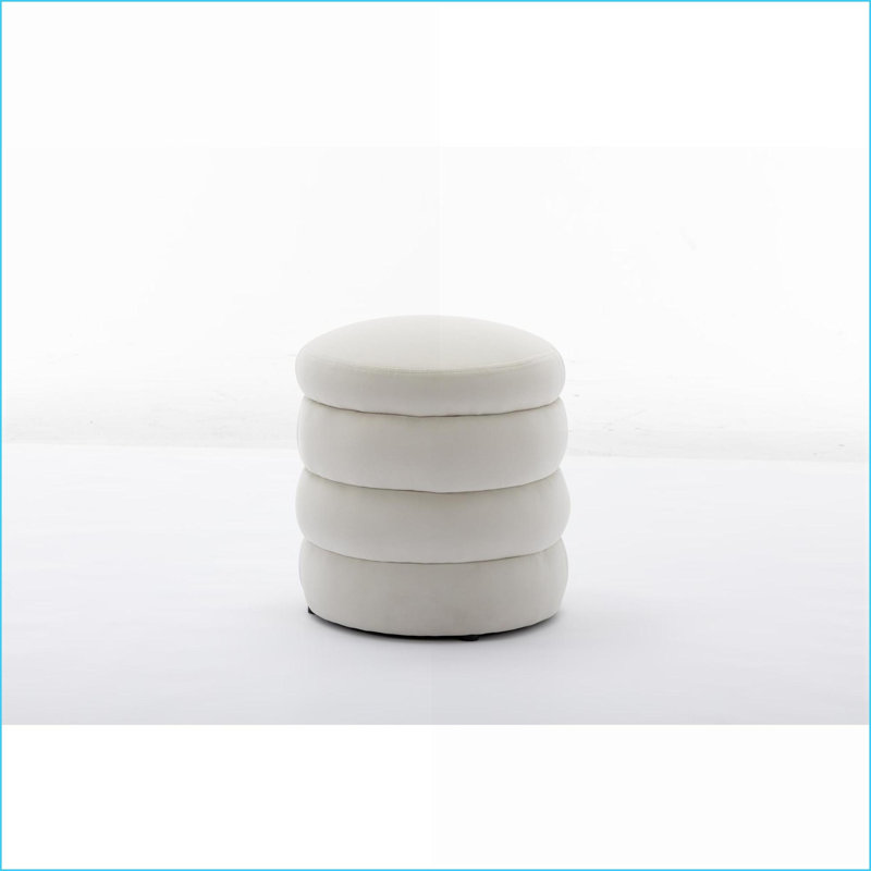 Repose-pieds rond pour repose-pieds côté salon, chambre à coucher et canapé, ivoire | Velours doux, Velours - ivoire