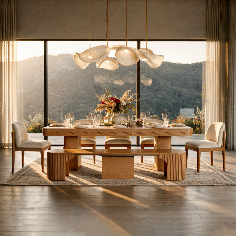 6-Pieces Extenable Dining Table Set with Extenable Bench and  Dining Chair