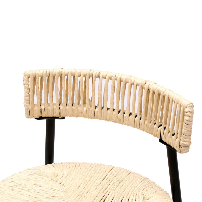 Ensemble de 2 tabourets de comptoir et tabourets de bar en corde de papier tissés à la main Boho, Blanc crémeux