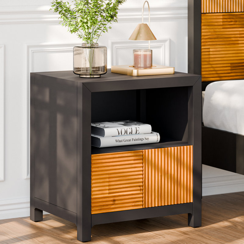 Vivian Jade 1 - Drawer Solid Wood Nightstand, Black
