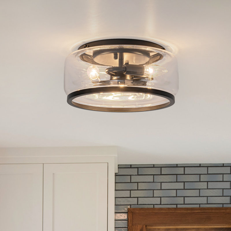 Akima 3 - Light Glass Drum Flush Mount Light, Matte Black