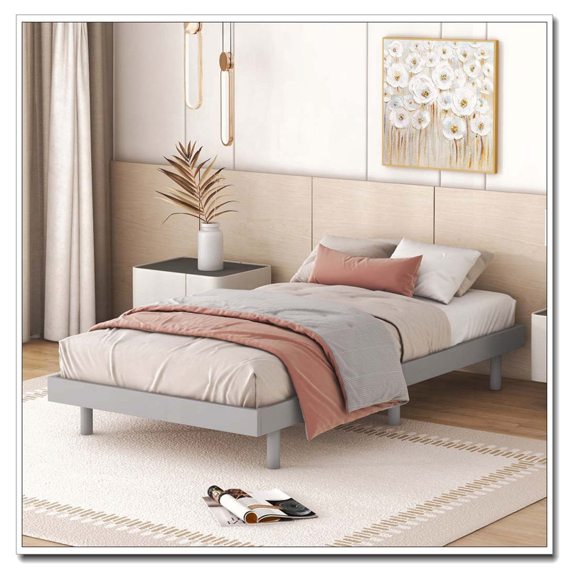 Base de lit plateforme moderne flottante, Gris, Simple