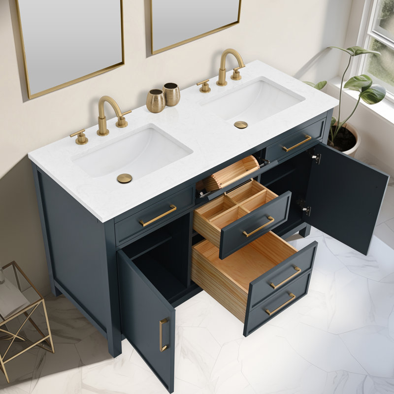 Wenniah 54" Double Vanity, Vintage Blue/Brushed Bronze