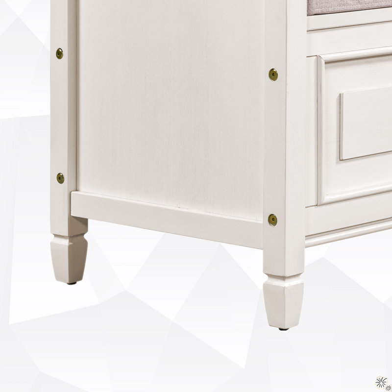 Linen Upholstered Storage Bench, White