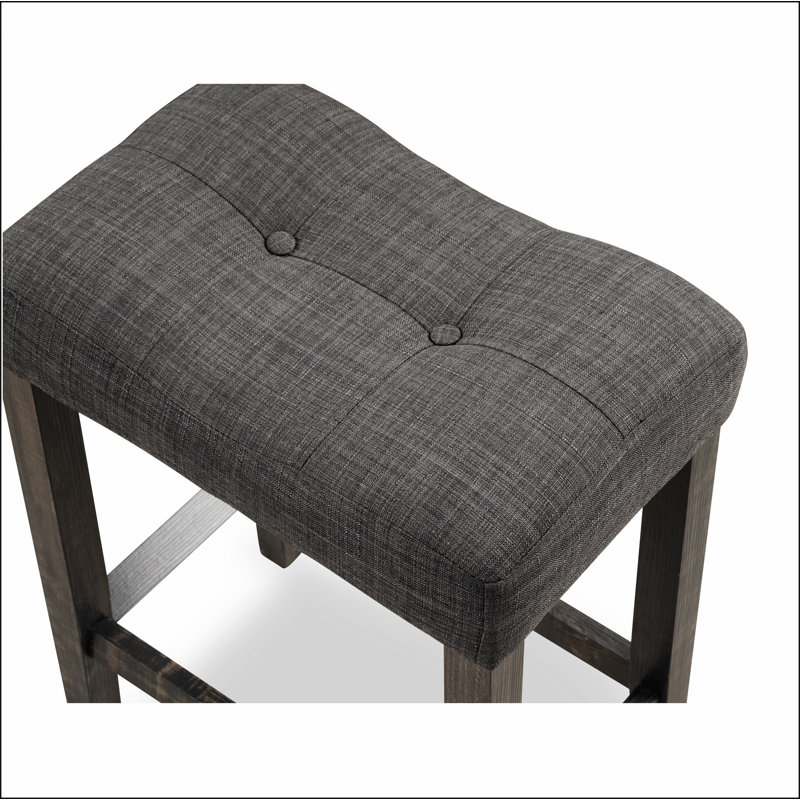 Sora Button Tufted Counter Height Saddle Stool, Set of 2, Black, Black