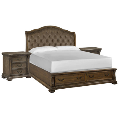 Queen Upholstered Sleigh Storage Bed With 2 Nightstands