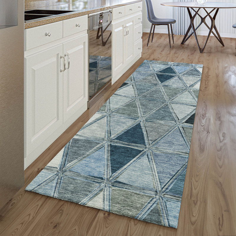 Premium Machine Washable Prisco Blue Rug, Runner 2'3" x 7'6"