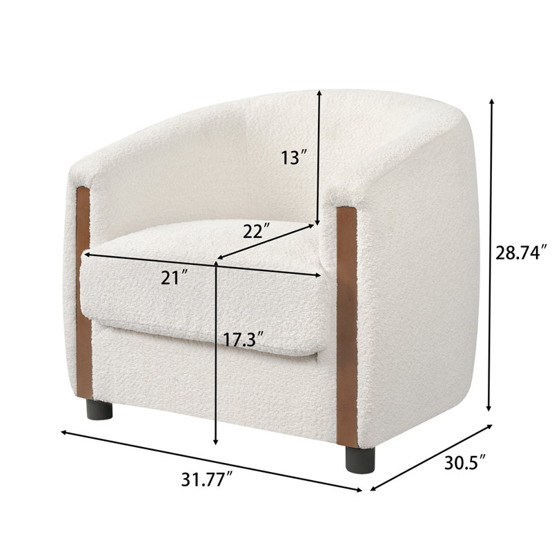 Fauteuil d'appoint moderne incurvé en forme de tonneau de 31,77 pouces, Beige Teddy
