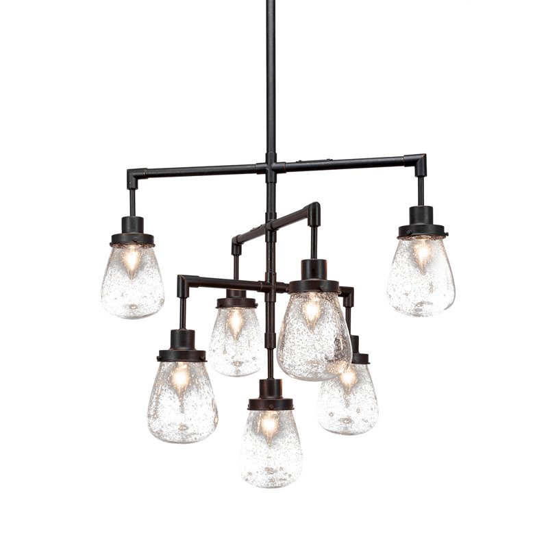 Lustre 7 lumières Elwell illustré avec verre de 5 po, Chrome chrome, Blanc