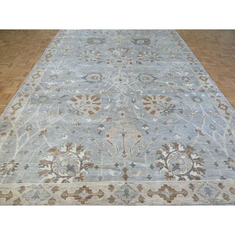 Tapis oriental gris Oushak 10 x 15 pi 9 po noué à la main 5BD0401E298343278A74153430194164