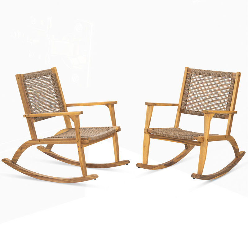 Ensemble 2 pièces de chaises berçantes de patio avec siège et dossier en rotin d'osier, Naturel