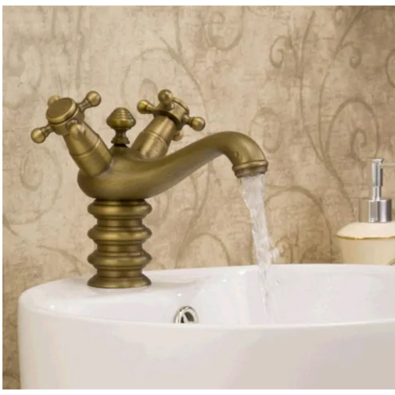 Antique Brass Double Handle Bathroom Faucet – Classic Single Hole Basin Mixer Tap