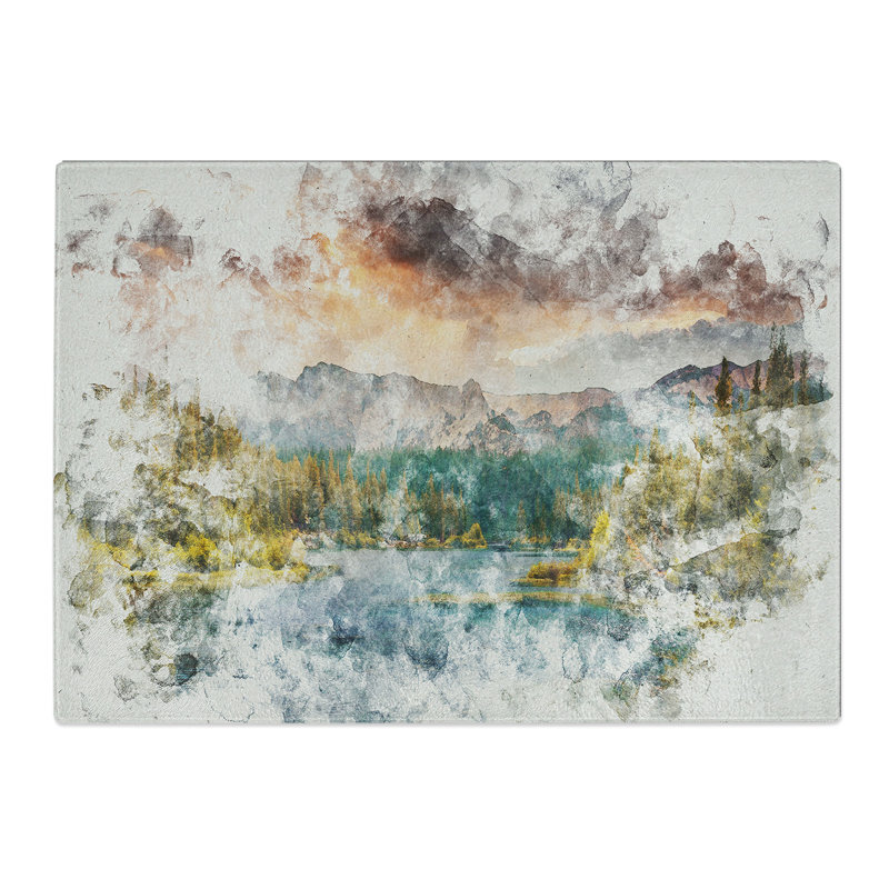 Forest and Lake Vol.4 Watercolour Chopping Board, 0.4cm H x 20cm W x 28.5cm L