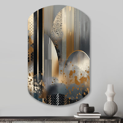 «Shapes And Lines Abstract Marble IV», décoration murale cylindrique en métal, reproduction d'art asymétrique en métal doré