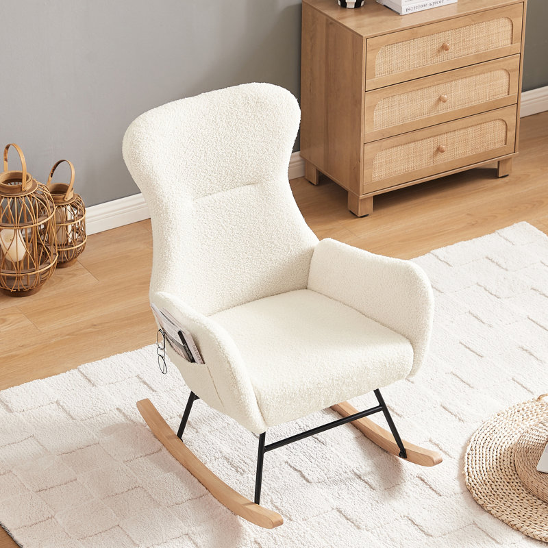 Rocking Chair In Fabric And Metal Frame Design Cream Chair, Structure For Comfortable Use